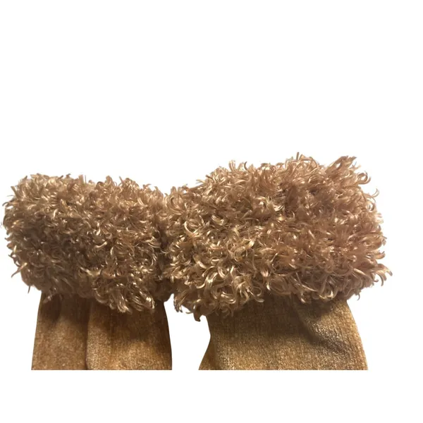 Cejon Womens Knit Gloves OS Gold Metallic Faux Fur Trim Glam Y2K Winter - Image 2
