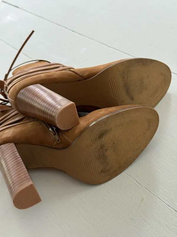 Women’s ankle boot 3 1/2 inch heel tan suede - Image 5