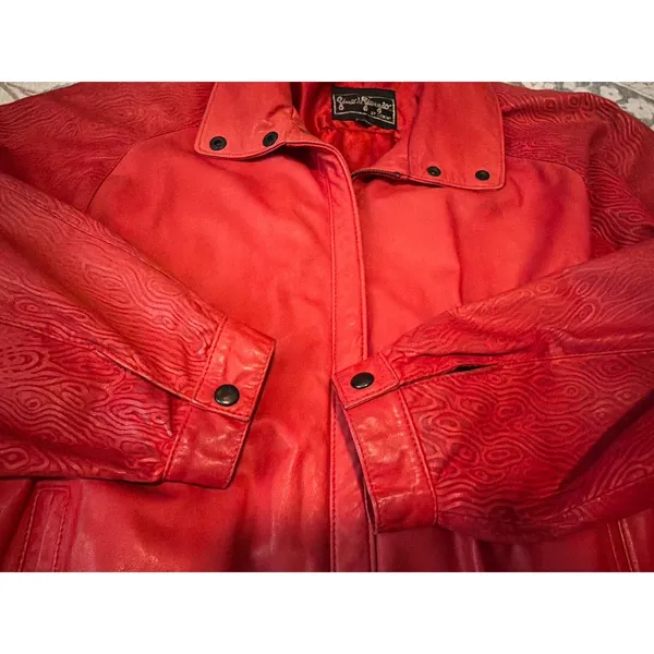 Vintage 80s Gino di Giorgio Embossed Red Leather Jacket M - Image 6