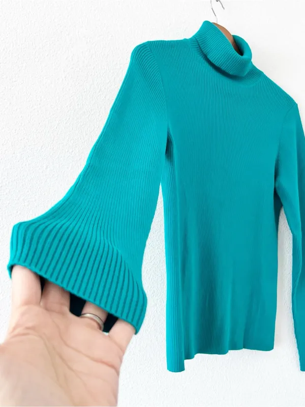 Vintage Lauren Ralph Lauren Teal Ribbed Cotton Turtleneck Sweater - Image 6