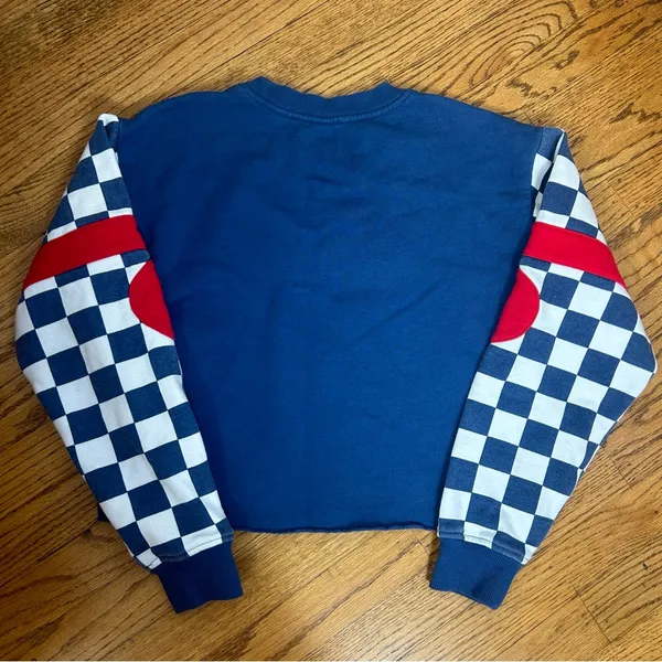 VANS BMX Crew Neck Checked Sleeve Cropped Sweatshirt Size S - Image 7