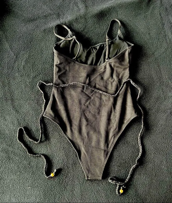 Black rope ribbed monokini one piece Size M - Image 8