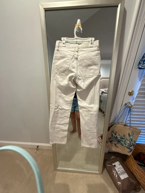Zara Straight Leg White Denim Jeans - Image 4