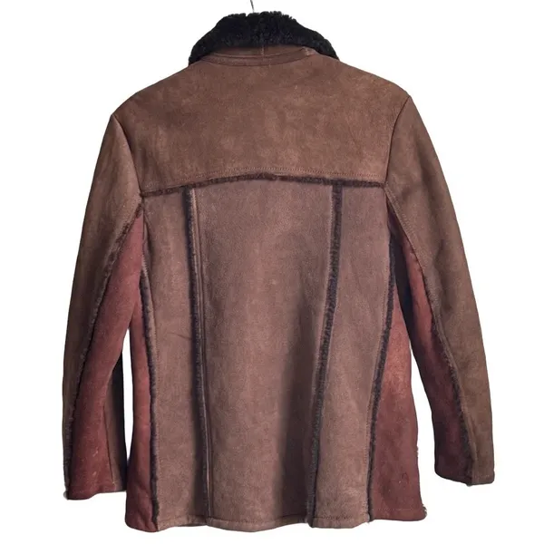 Vtg 1970s Penny Lane Suede Shearling Coat Boho Sherpa Trim Rancher Jacket M/L - Image 3