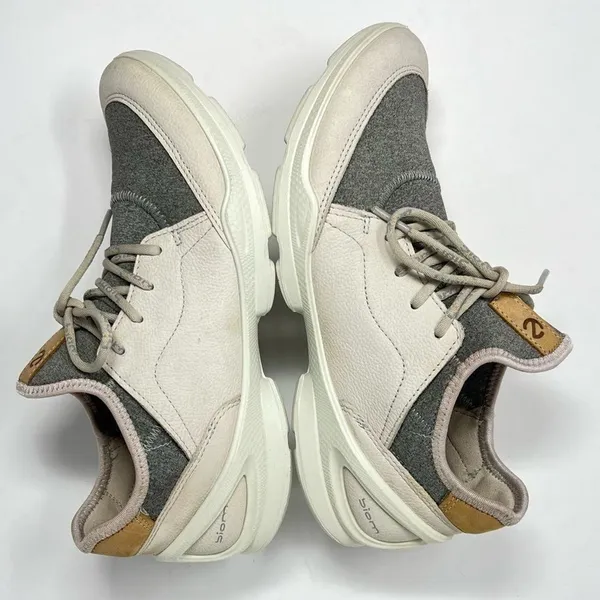 ECCO Biom Street Lace Gravel Wild Dove Gray and Cream Leather Sneaker Size 6.5 - Image 4