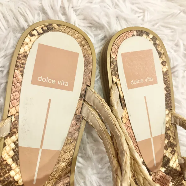 Dolce Vita Izabel Raffia Slide Strappy Sandals Tan Snakeskin 8 - Image 4