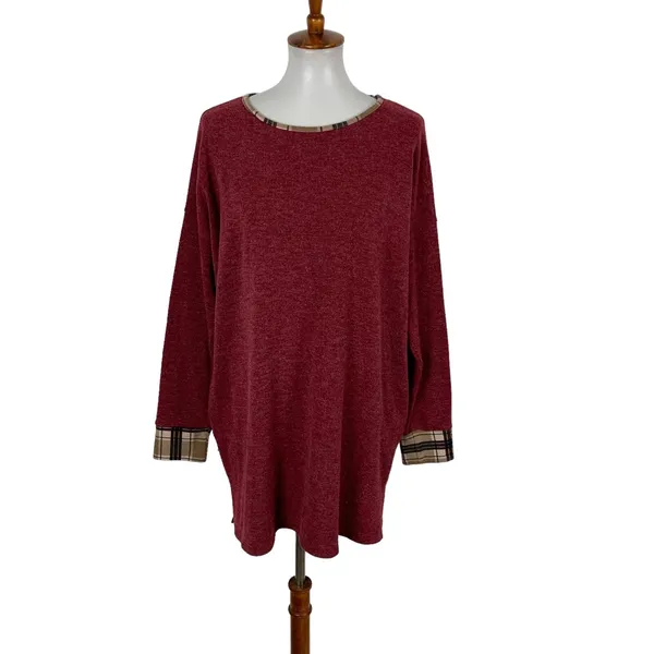 Eloges Red Knit Tunic Top Large Long Sleeve Sweater Boho Fall Casual - Image 2