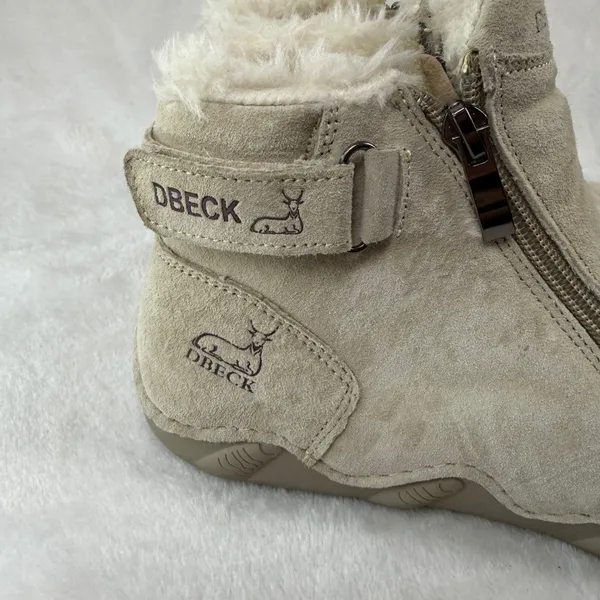DBECK Tan Suede Faux Fur Lined Ankle Boots Dual Zip EU 38‎ Womens Comfort 7.5 - Image 4