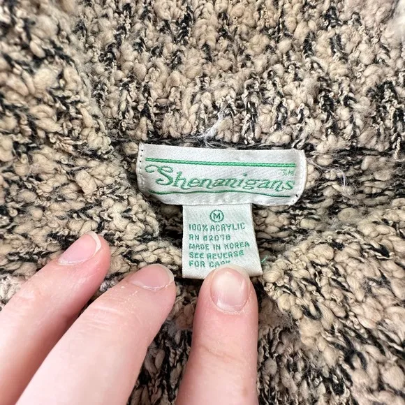 Vintage Shenanigans Marled Knit Popcorn Sweater Mock Neck Tan Black‎ Indie Boho - Image 4