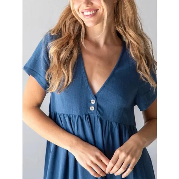 Natural Life Blue Avery Wide Leg Linen Blend Jumpsuit Sz.XS/S - Image 4