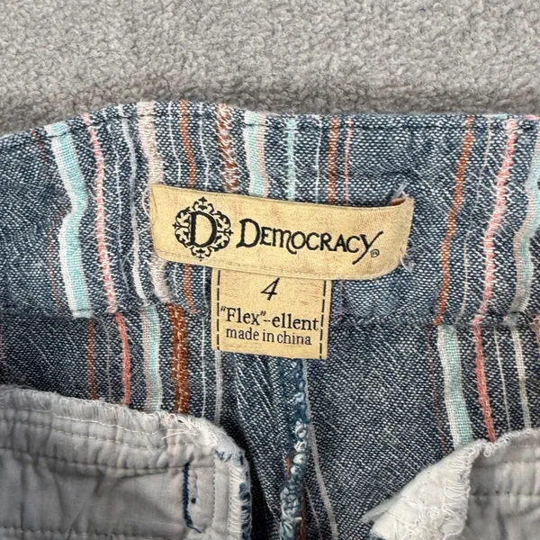 Democracy Wide-Leg Cropped Pants Womens 4 Flex-ellent Raw Hem Linen Blend Stripe - Image 7
