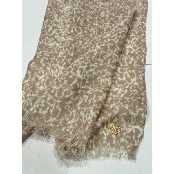 Michael Kors Scarf Womens One Size Tan Cream‎ Abstract Animal Print Fringe Wrap - Image 3