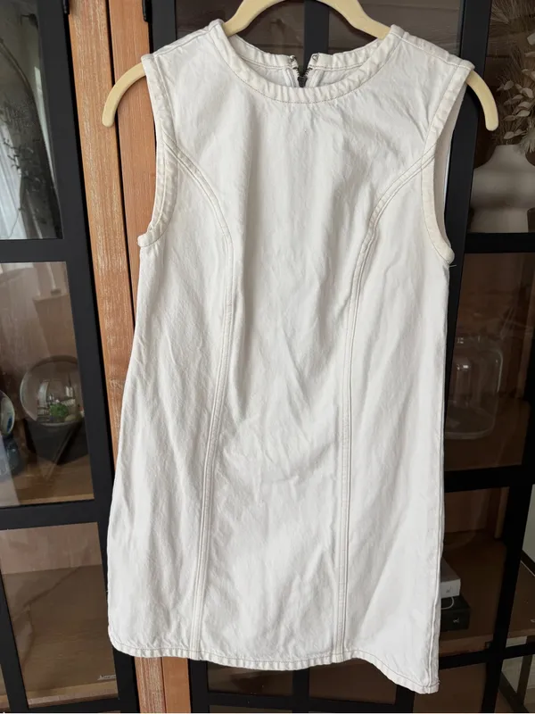 Abercrombie denim mini dress mila high neck petite short sleeveless cream - Image 2