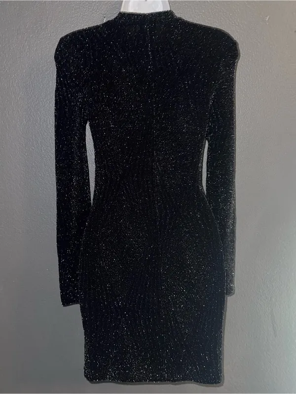 Women's Windsor Little Black Long Sleeve Sparkly Mini Sexy Dress size XS - Small - Image 6
