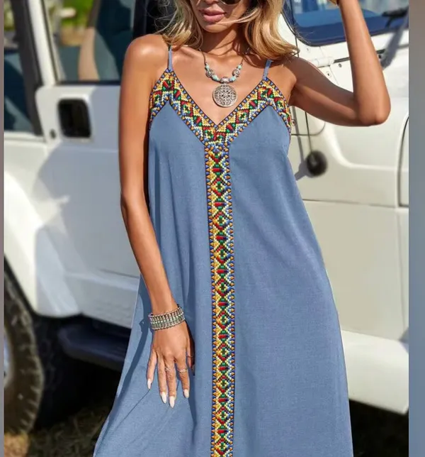 NWT SHEIN LUNE Let It Slide Blue Maxi Dress Sz L - Image 7