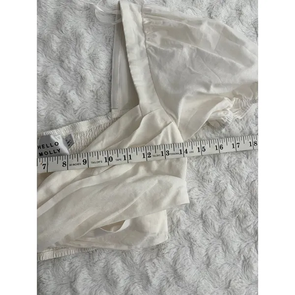 Hello Molly White Linen Cotton Puff Sleeves Criss Cross Smocked Crop Top S - Image 7