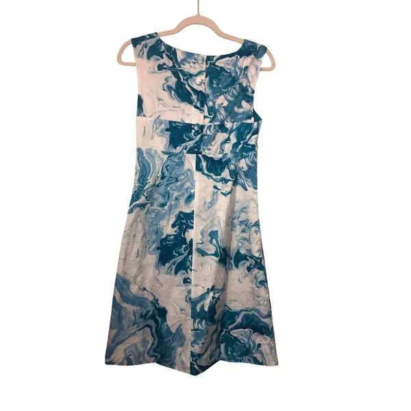 Anthropologie Wedding Guest Dress Size 4 Maeve Marbled Waters Blue Aqua Party Old Money Preppy - Image 4