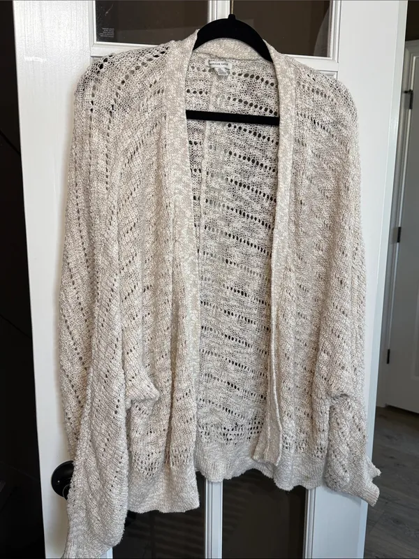 AMERICAN EAGLE Crochet Open-Front Cotton Knit Cardigan L/XL Coastal Cottagecore - Image 2
