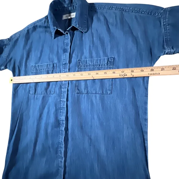 Madewell Shirt Dress Womens XXS Blue‎ Cotton Lyocell Denim Drop Hem Button Front - Image 6
