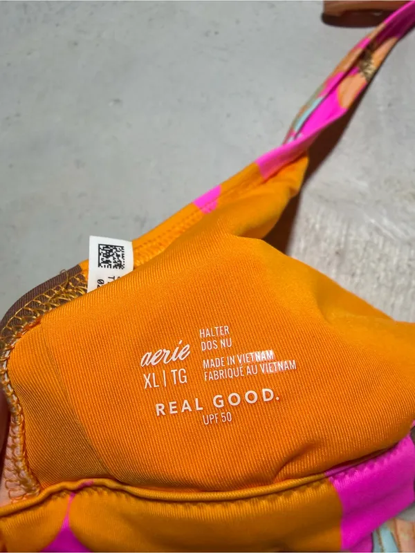aerie Floral Halter Bikini Top in Pink, Orange & Brown XL - Image 4