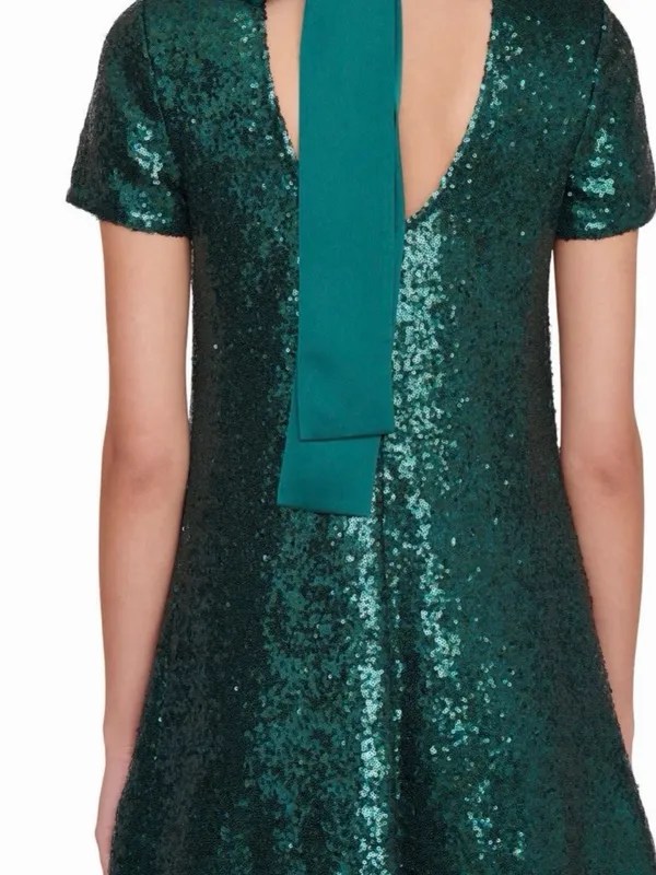 Main Strip Like new Emerald Green Sequin Mini Dress Women Large - Image 5