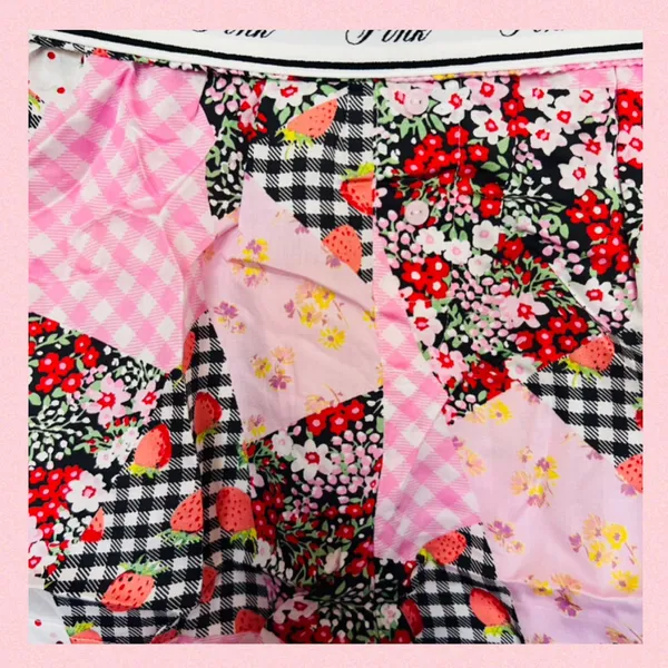 PINK VICTORIA’S SECRET Silky Pajama Shorts Patchwork Gingham Berries Floral M - Image 7