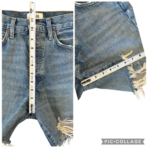 AGOLDE Parker Long High Rise Distressed Denim Shorts Button Fly Blue Size 24 - Image 10
