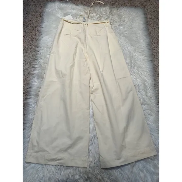 A New Day Women's Size 14 Wide-Leg Chino Pants Cream Tie Waist Pleated Stretch - Image 7