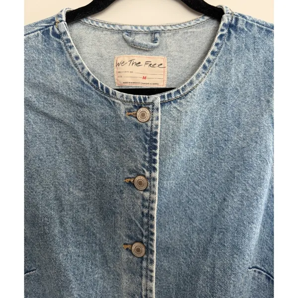 Free People We The Free Aimee Denim Long Vest‎ Ultra Light Beam Women's Size Med - Image 3