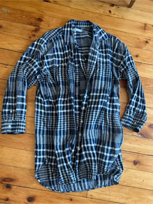 Everlane Oversized Flannel Shirt Dress Plaid Long Sleeve Relaxed linen large - Image 3