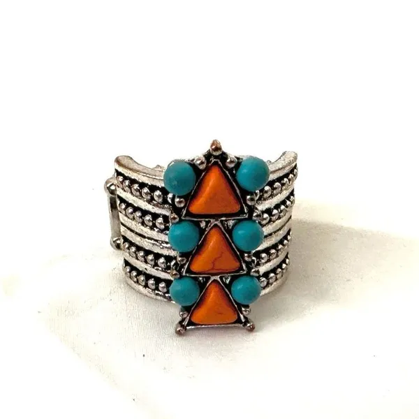 Blue and orange silver tone stretchy ring - Image 6