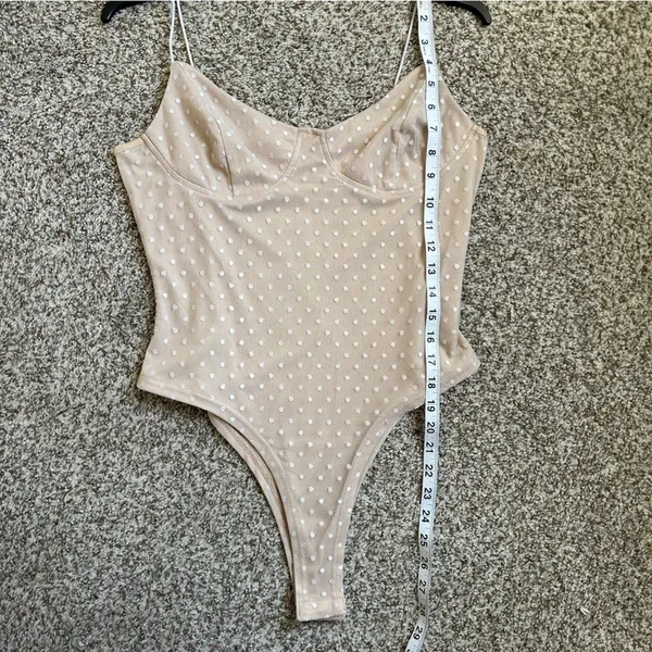 Cream White Polka Dot Spaghetti Strap Bodysuit Bridal Neutral Party Large - Image 5