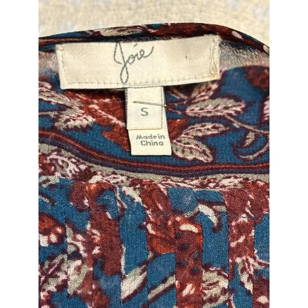 Joie 100% Silk Floral Boho Dress S Blue Burgundy Paisley Print - Image 5