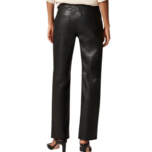 J.Crew Womens Faux Leather Nipped Straight Leg Pants Black Size 26 Minimalist - Image 2