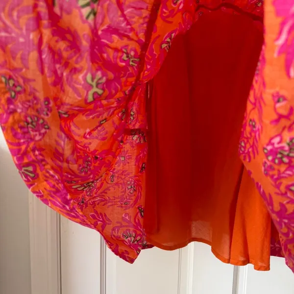 vintage Y2K boho GAP Pink & Orange Floral Sundress Ruffle Hem 100% Cotton sz 8 - Image 6