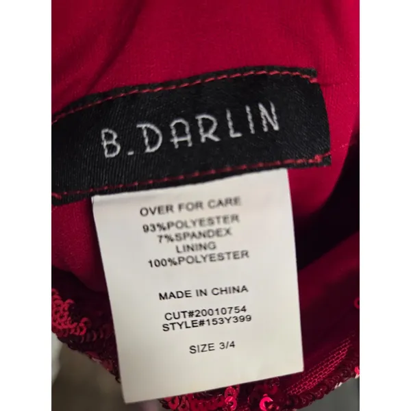 B. Darlin' Solid Red Sequin Spaghetti Strap Short Homecoming Dress 3/4 - Image 6