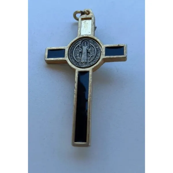 Vintage Ebony Inlay Crucifix Pendant 3" Jesus Christ Pectoral cross Pendant - Image 4