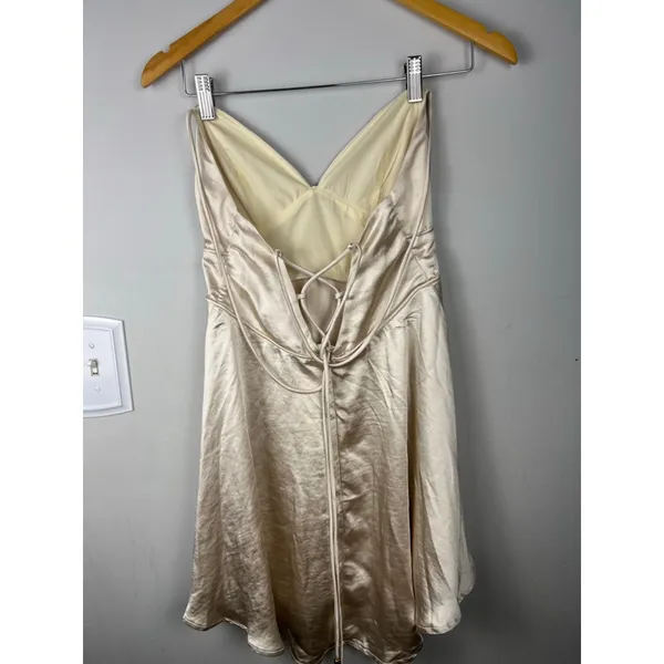 Hello Molly Champagne Satin Mini Dress | Back Tie Cowl Slip Dress | Size M - Image 3
