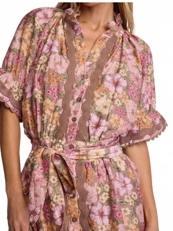 Anthropologie Sundays Evelyn Short Sleeve Dusk Floral Brown Mini Shirt Dress - Image 8