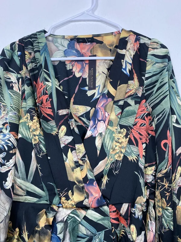 Miss Avenue Black Floral Long Sleeve Midi Shirt Dress Size M - Image 4