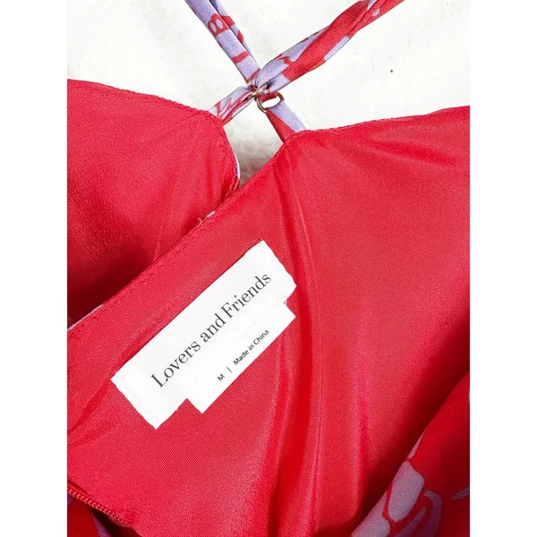 Revolve Lovers + Friends Kamala Mini Dress Medium Red Purple Floral Satin Draped - Image 5