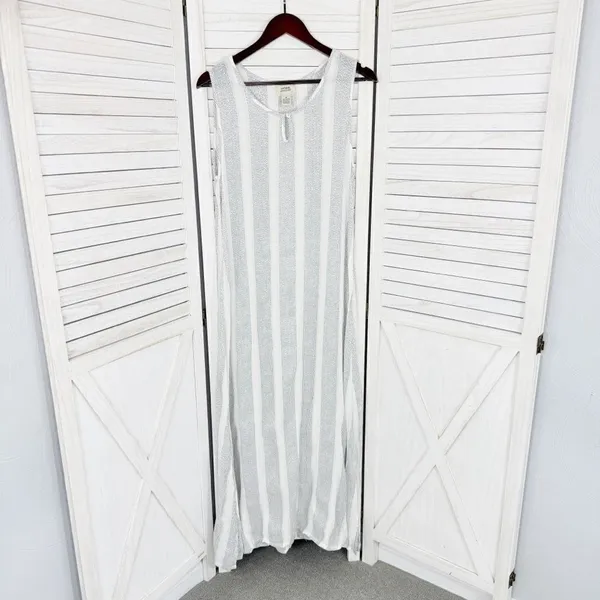 Natural Impressions Striped Muslin Swim Cover Maxi Dress White Medium‎ - Image 8