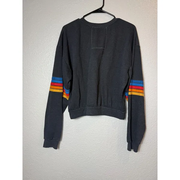 Aviator Nation 5 Stripe Crew Sweatshirt Black Rainbow Sleeve Stripes XS‎ - Image 3