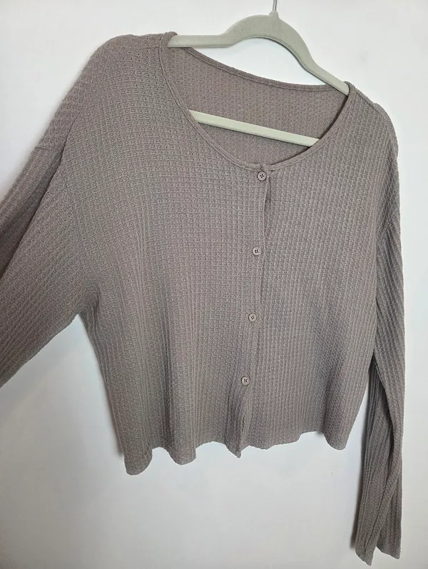 Dazy Thermal Waffle Knit Top Taupe Neutral Long Sleeve Comfy Cozy Loungewear XL - Image 6