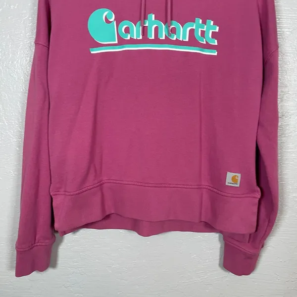 Carhartt Women S Pink Blue Tencel Fiber Series Pullover Hoodie Boxy Oversized - Image 2