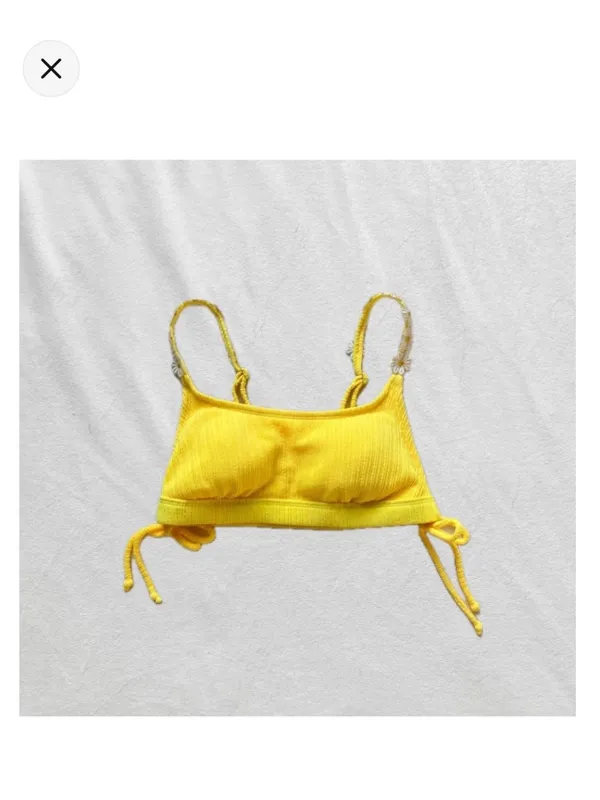 Yellow ribbed daisy bikini top - Image 2