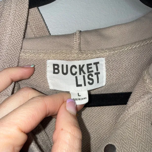 Bucket List Hoodie‎ Womens Large Tan Excellent Snap Henley Oversized Sweatshirt - Image 2