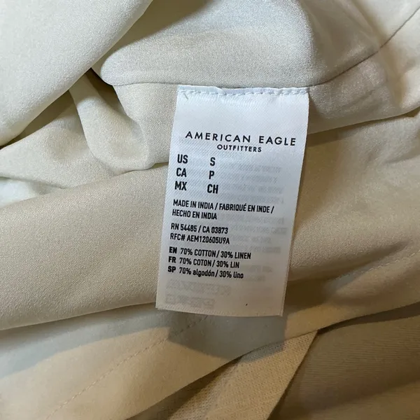 Ivory Cotton Linen Blend Maxi Skirt American Eagle Elastic Waist Crochet Trim S - Image 4