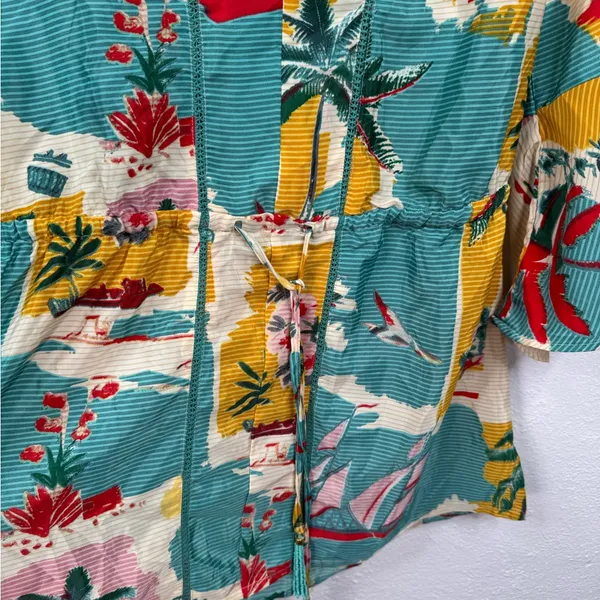 True Destinations Tunic Top Womens M Multicolor Tropical V-Neck Bell - Image 5