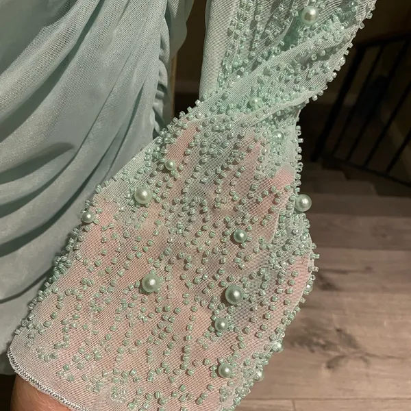 Oh Polly Elegant beaded Long Sleeve mini party Dress, back zipper, size 6 - Image 6